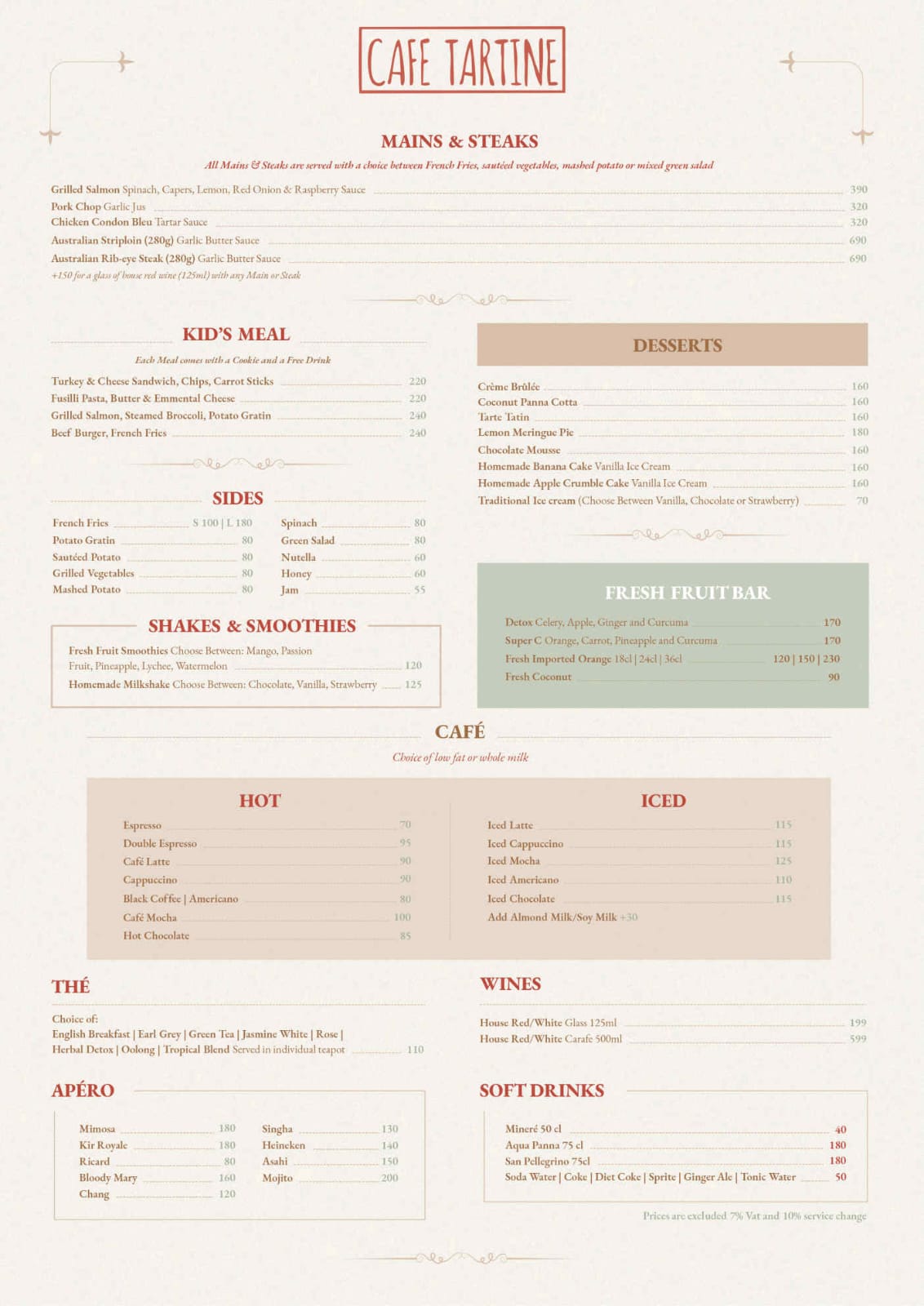 Cafe Tartine Menu