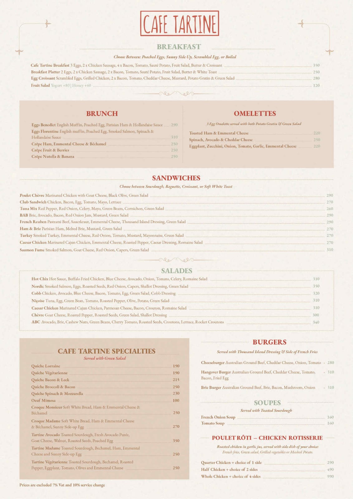 Cafe Tartine Menu